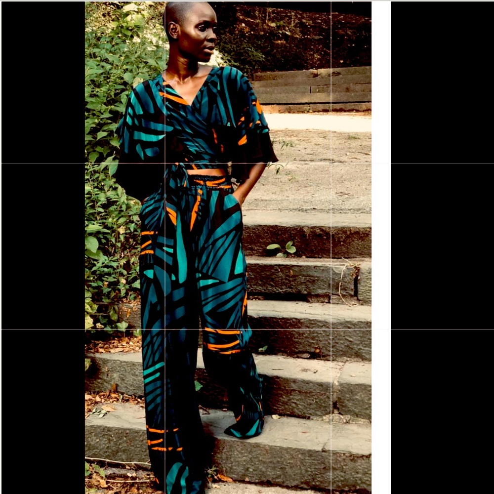 Palazzo jacquard printed high-waisted pants